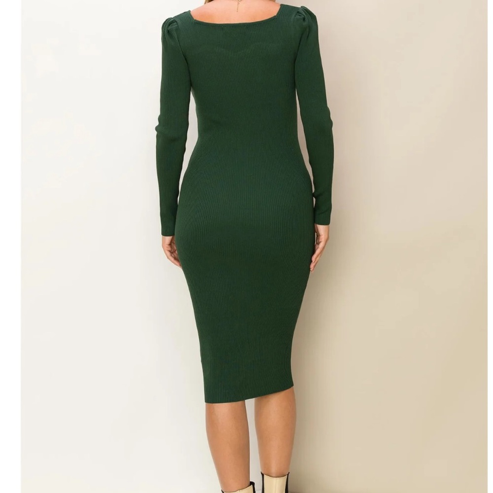 Sweetheart Neckline Bodycon Knot Midi Dress Forest Green Boutique Large NWT - Picture 3 of 8